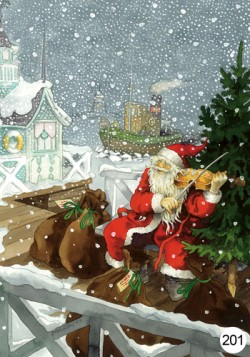Inge Look Postkaart 201 Santa playing the violin