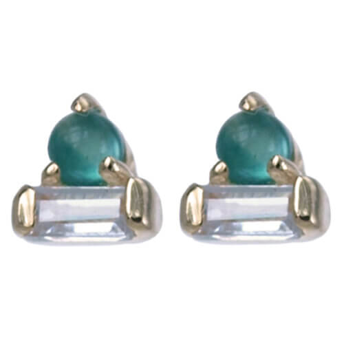 Vergulde zilveren oorsteker groene onyx 