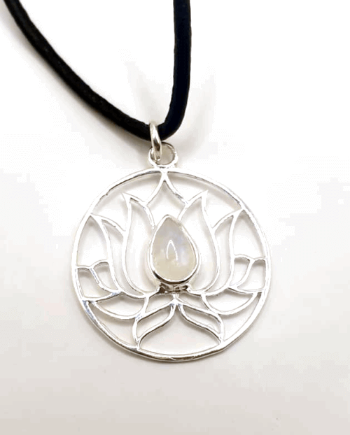 Zilveren lotus maansteen hanger groot(30357M-V)